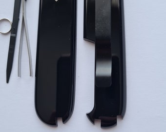 Modified genuine Victorinox  New 91mm Plus Scales With Clip & Black tweezers /Black toothpick/split ring + dangler