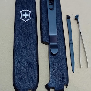 Custom modified  Deep Grain effect Victorinox  91mm Plus Scales + Clip & Black tweezers /Black toothpick