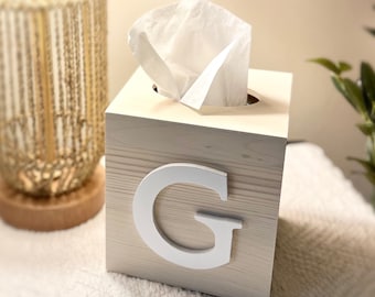 Personalized wooden tissue box cover | Square tissue box cover | Housewarming gift | Personalized Home Decor Monogram, New home gift
