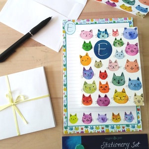 Rainbow Cats Monogrammed Stationery Set
