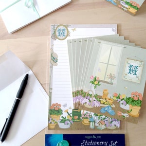 Juego de papelería con monograma de cobertizo para macetas