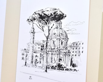 Disegno originale "Santa Maria di Loreto", carta, inchiostro, A5 (148x210mm), 2023.