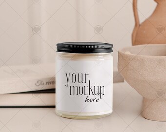Candle Mockup, Candle Label Mockup, Printify Scented Candle Mockup 9oz, Black Lid Candle Mockup, Spa Candle Mockup, Styled Candle Mockup