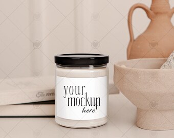 Candle Mockup Black Lid, Candle Label Mockup, Lumient Candle Mockup 9oz, Soy Candle Mockup, Spa Candle Mockup, Minimalist Candle Mockup POD