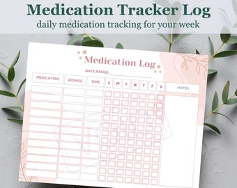 Medication Log  Medication Chart Medication Tracker Printable Medication List Tracker Daily Weekly Caregiver Log Medicine Dosage Tracker Pet