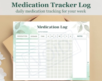 Medication Log Medication Chart Medication Tracker Printable Medication Log Tracker Medication List Caregiver Log Medicine Dosage Tracker