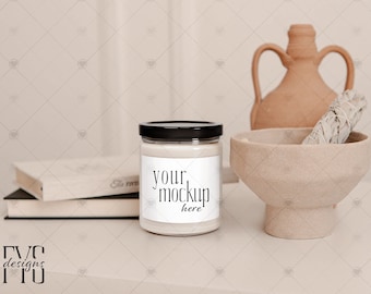 Candle Mockup Black Lid, Candle Label Mockup, Lumient Candle Mockup 9oz, Soy Candle Mockup, Spa Candle Mockup, Minimalist Candle Mockup POD