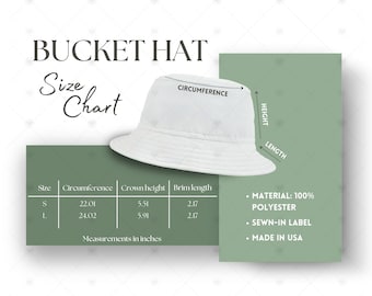 Bucket Hat Mockup, Bucket Hat Size Chart, AOP Printify Mockup, Generic Brand Bucket Hat Printify Mockup, Bucket Hat Mock Up Size
