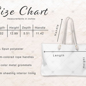 Weekender-Taschen Mockup, Weekender-Taschen Größentabelle, Canvas Tote Mockup, Generische Marke Weekender-Taschen