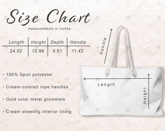 Weekender Bag Mockup, Weekender Bag Size Chart, Canvas Tote Mockup, Generic Brand Weekender Bag Printify Mockup, Weekender Bag Mock Up Size