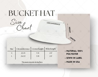 Bucket Hat Mockup, Bucket Hat Size Chart, AOP Printify Mockup, Generic Brand Bucket Hat Printify Mockup, Bucket Hat Mock Up Size