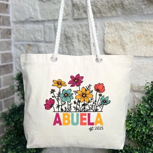 Flower Abuela Tote Bag: Grandma Gift, Personalized Canvas Bag