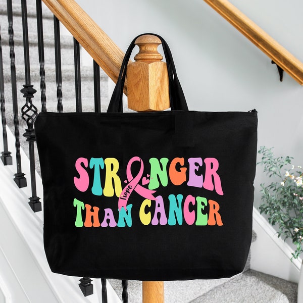 Stronger Than Cancer Tote Bag, Cancer Survivor Gift, Cancer Warrior Bag, Breast Cancer Tote, Breast Cancer Awareness, Cancer Fighter Gift