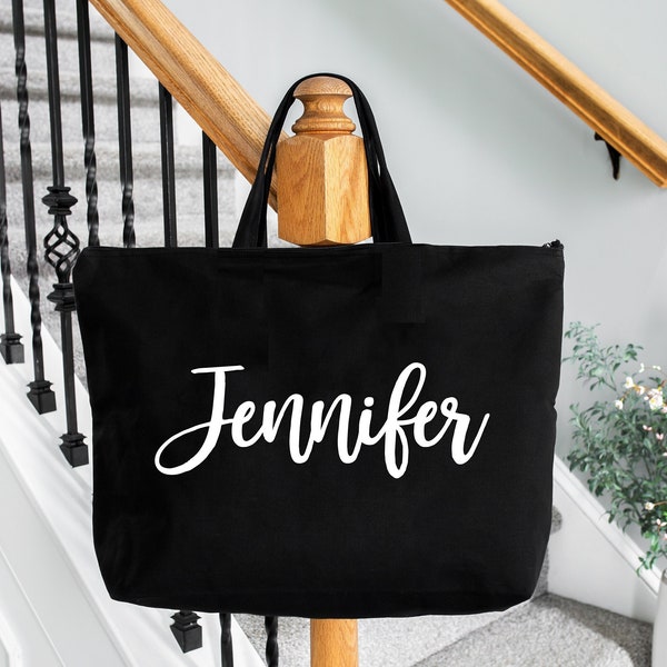 Custom Design Tote Bag, Large Tote Bag, Personalized Large Tote, Custom Text, Zippered Canvas Tote Bag, Oversized Tote, Shopping Bag