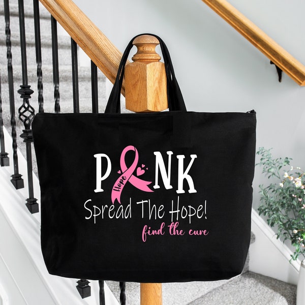 Spread The Hope Pink Ribbon Tote, Breast Cancer Awareness Gift, Ribbon Bag, Pink Ribbon Tote Gift, Pink October Gift, Cancer Canvas Tote Bag