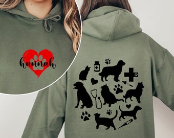 Custom Vet Tech Hoodie: Paw Pocket, Retro Design