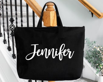 Custom Design Tote Bag, Large Tote Bag, Personalized Large Tote, Custom Text, Zippered Canvas Tote Bag, Oversized Tote, Shopping Bag