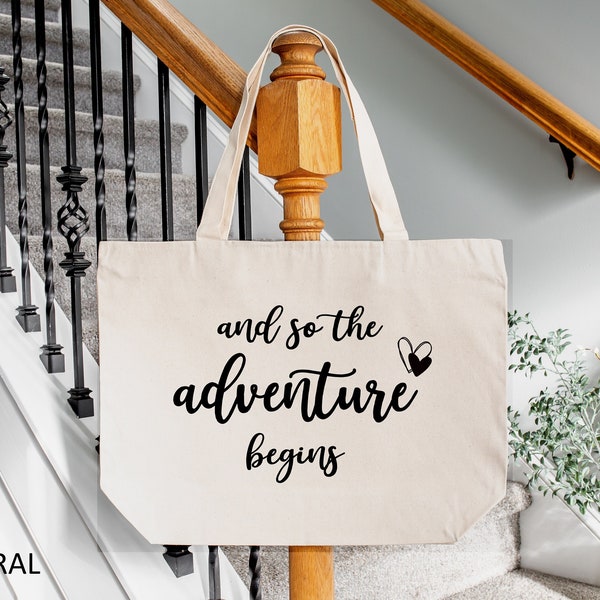 And So The Adventure Begins Tote Bag, Personalized Wedding Tote, Wedding Tote Bag, Adventure Lover Tote, Camping Lover Tote Bag