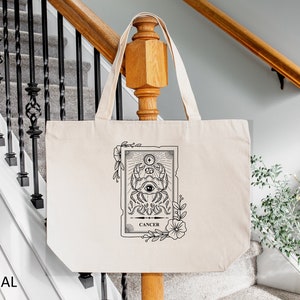 Cancer Zodiac Tote Bag: Astrology Gift, Zippered Cotton Bag