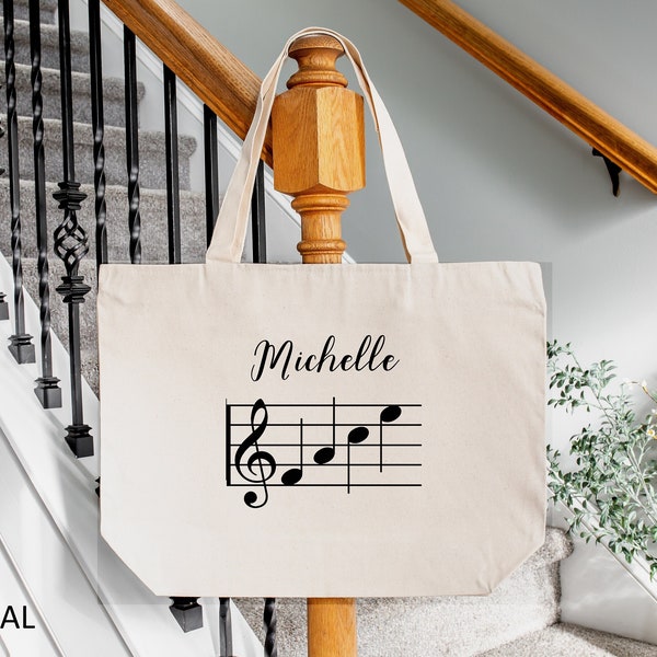 Personalized Music Tote Bag, Custom Music Bag , Piano Lesson Bag, Music Gifts, Canvas Tote Bag, Music Birthday Gift,Music Teacher Zipper Bag