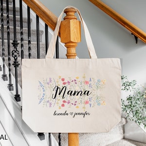 Mama Floral Childs Tote Bag, Mom Tote Bag with Kids Name, Gift for Mother’s Day, Retro Mama Bag, Mom To be Gift, Personalized Mama Bag