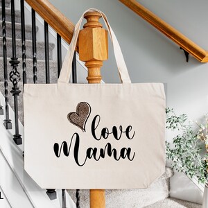 Love Mama Tote Bag, Mom Tote Bag with Heart, Gift for Mother’s Day, Retro Mama Bag, Mom To be Gift, Personalized Mama Bag, Leopard Heart