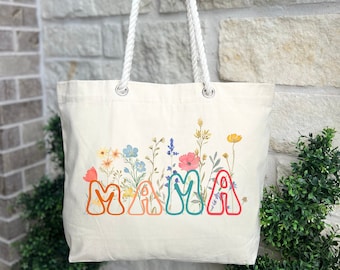 Floral Mama Bag: Wildflower Mom Cotton Tote Bag