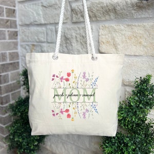 Mama Floral Childs Tote Bag, Mom Tote Bag with Kids Name, Gift for Mother’s Day, Retro Mama Bag, Mom To be Gift, Personalized Mama Bag