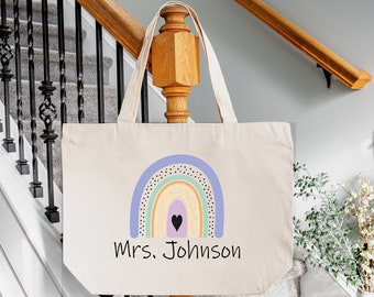 Rainbow Tote Bag, Teacher Gift, Custom Bag, Gift Bag, Personalized Teacher Gift Bag, Teacher Appreciation Gift, Tote Bag, Zipper Bag