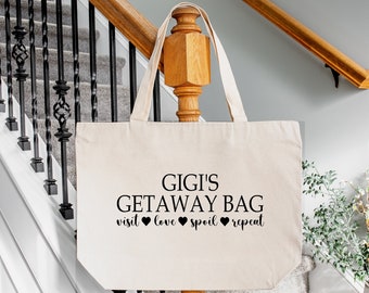 Gigi's Getaway Bag, Zippered Tote Bag, Getaway Bag, Mother's Day Gift Idea, Best Gigi Bag, Gift for Grandma with Zipper and No Zipper