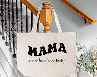 Custom "Mama" Cotton Tote Bag, Personalized Mom Gift