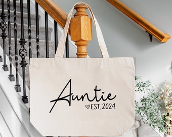 Auntie Est 2024 Tote Bag, Auntie Gifts, Mothers Day Gifts For Auntie, Auntie Est Tote Bag,Cool Aunt,Zipper Custom Gift For Auntie, Gift Idea