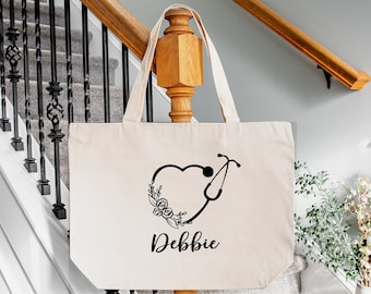 Custom Nurse Stethoscope Canvas Tote Bag: RN Gift