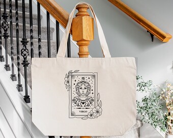 Virgo Zodiac Sign Cotton Tote Bag: Birthday Gift