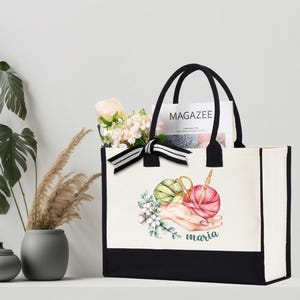 Personalization Canvas Knitting Bag, Gift For Knitter, Yarn Storage Organizer, Canvas Yarn Bag, Needle Storage Bag, Sewing Bag