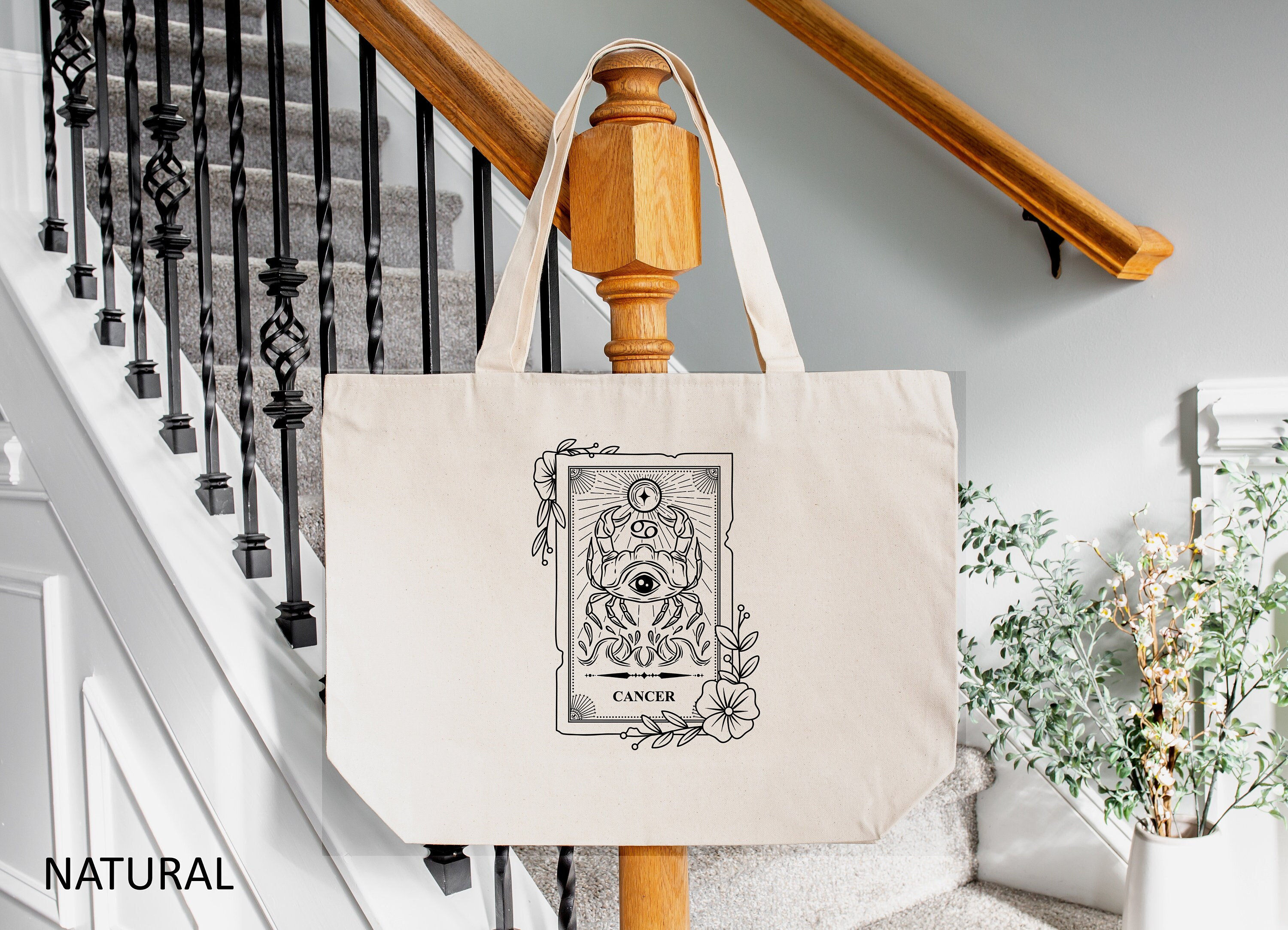 HATIART Canvas Tote Bag Astrological Girl Symbolizes the Zodiac Sign Libra Pastel  Goth Reusable Shoulder Grocery Shopping Bags Handbag