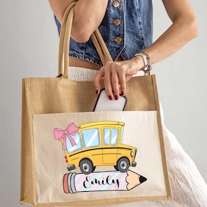 Custom Teacher Tote Bag: Personalized School Bus, Teacher Appreciation Gift