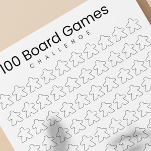 PDF - „100 Board Games Challenge“ druckbares Malplakat Meeple Chest Catan Würfel Karten Spiele Club Tracker Spiele Geek Hobby Nerd Meeples