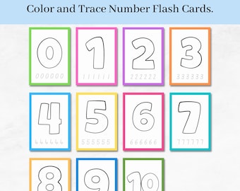 Bunte 1-10 Zahlen Lernkarten, digitaler Download, Zahlen Lernkarten, Kindergarten, Vorschule Aktivität, Homeschool, Montessori Lernkarten