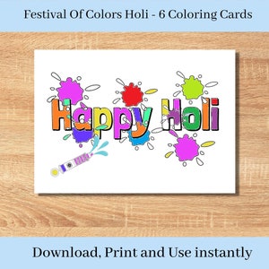 Happy Holi Coloring Pages, Printable Holi Themed Coloring Pages for Kids, Holi Festival activity for Preschoolers, Toddlers, Montessori