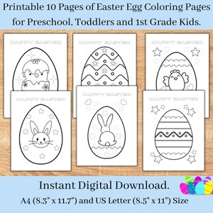Easter Egg Coloring Pages for Preschool, Toddlers and 1st Grade, Easter Coloring Pages, Easter Activities for Kids, Printable Coloring Sheet