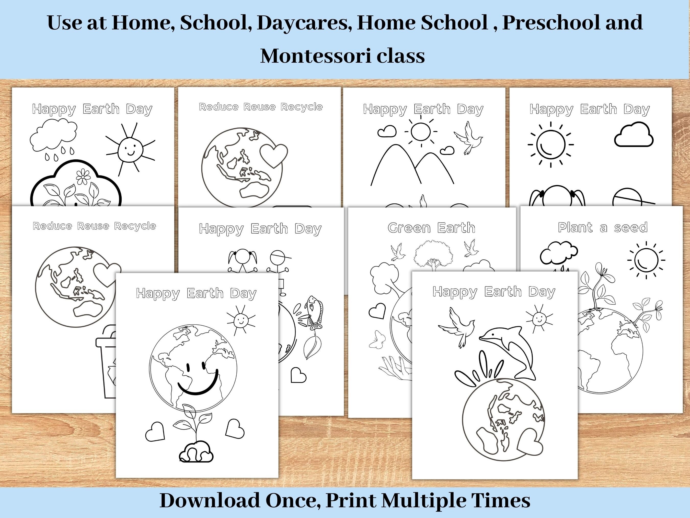Earth Day Coloring Pages for Kids, Set of 10 (PDF) - Etsy