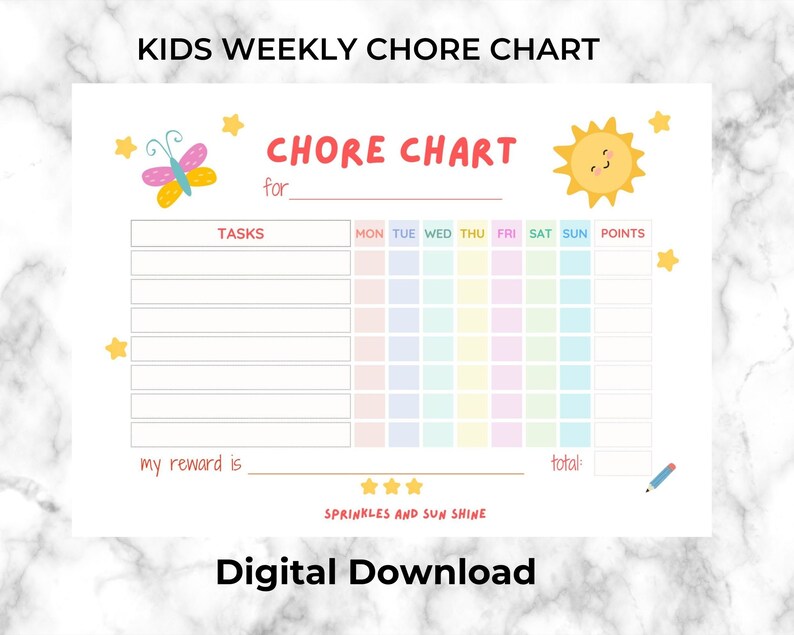 Chore Chart for Kids, Colorful Fun Chore Chart for Little Kids, Kids ...