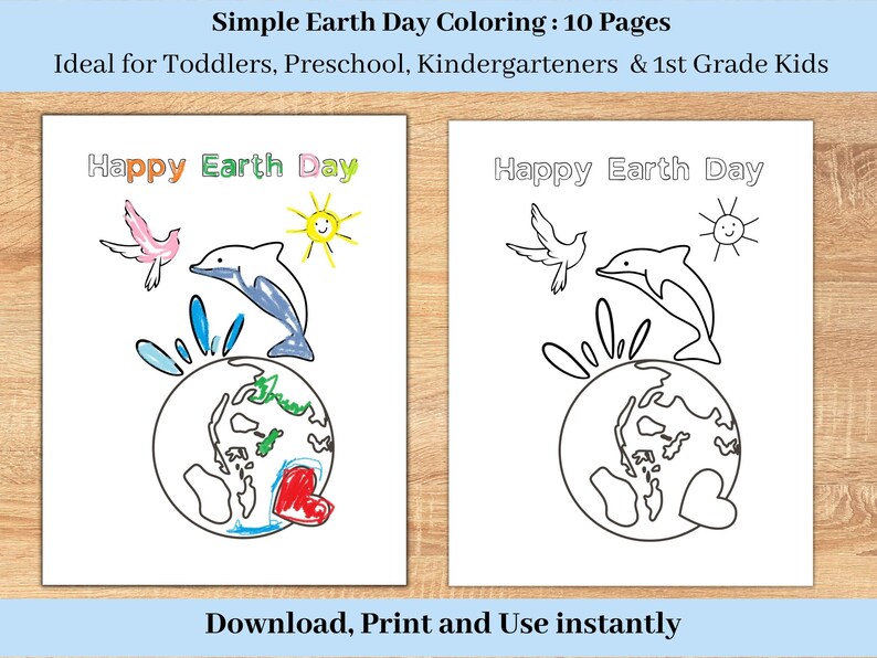 Earth Day Coloring Pages for Kids, Set of 10 (PDF) - Etsy