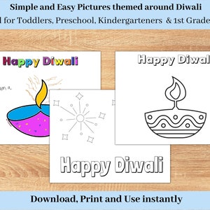 Printable Diwali Coloring Pages, Large Diwali Coloring Pages for Kids, Festival of Lights Coloring for Preschoolers, Toddlers, Montessori