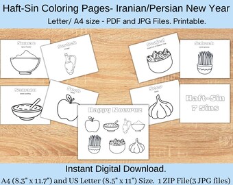 Desenhos para colorir de Haft-Sin, atividade de Nowruz (download digital)