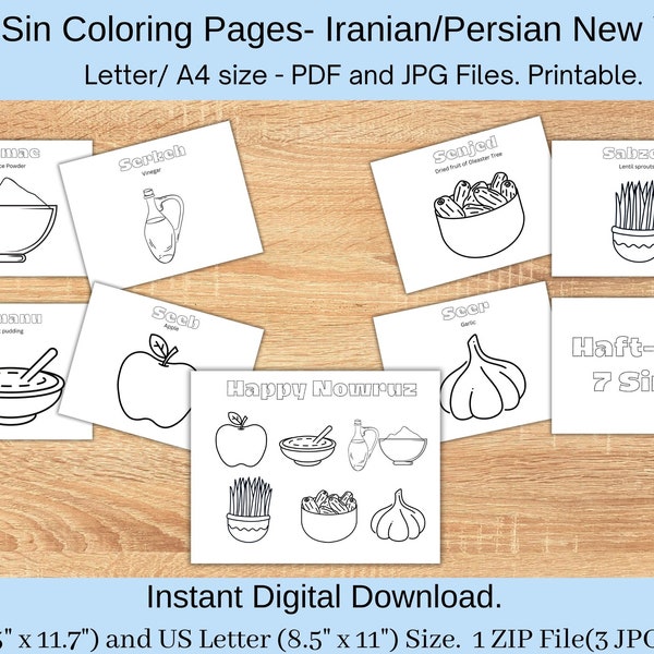 Haft-Sin Coloring Pages, Nowruz coloring pages, Iranian New Year Coloring pages for Preschoolers, Toddlers, Montessori, Persian new year