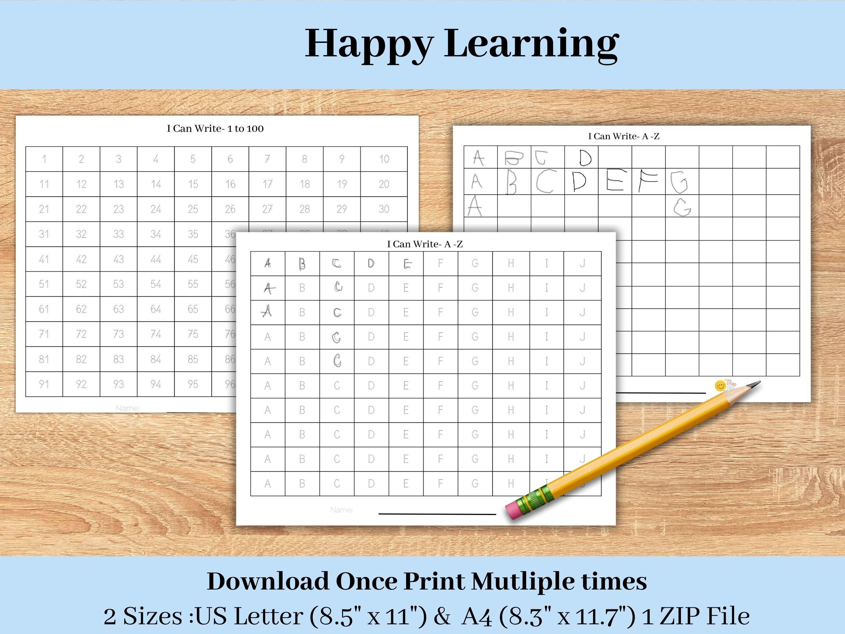 Printable Alphabets and Numbers Bundle A Z, 1100, 150 Tracing