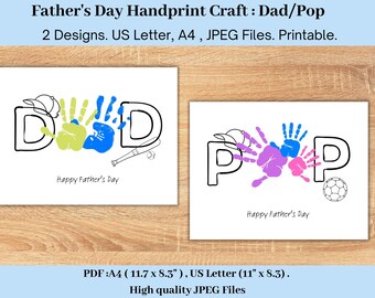 Carte empreinte de main pour la fête des pères, cadeau créatif pour enfants (téléchargement numérique)