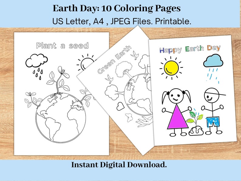 Earth Day Coloring Pages for Kids, Set of 10 (PDF) - Etsy